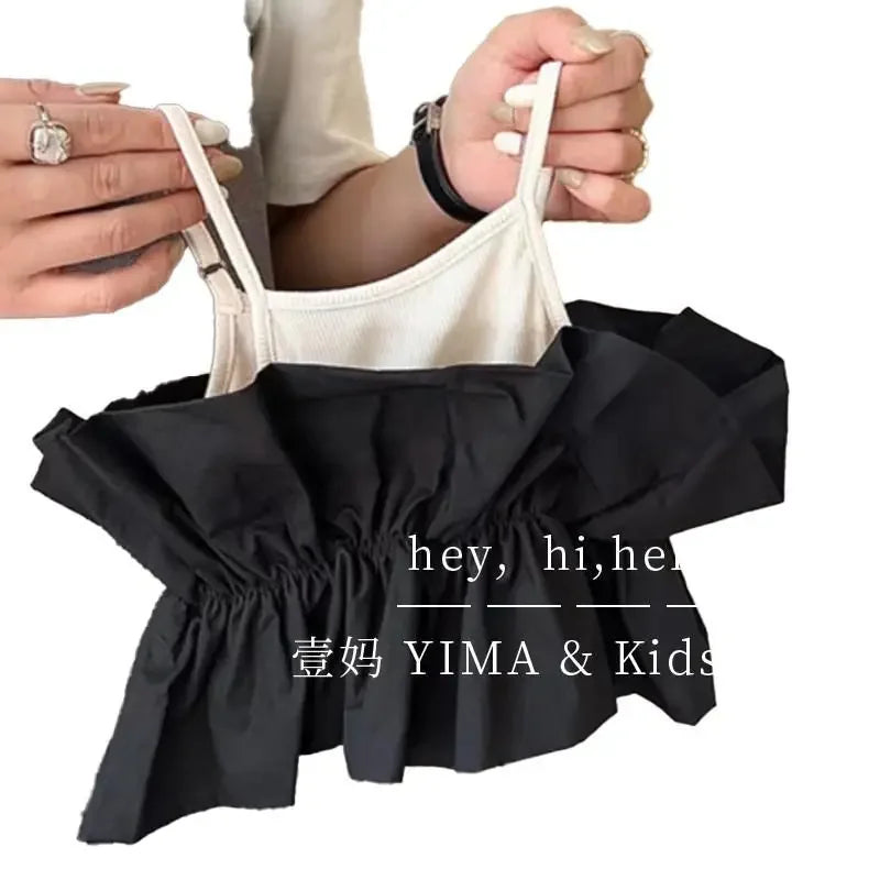 Children's Clothing, Girls' Black Camisoles, Summer Clothes, Baby Girls' Stylish and Fragrant Vests, Patchwork Casual Tops