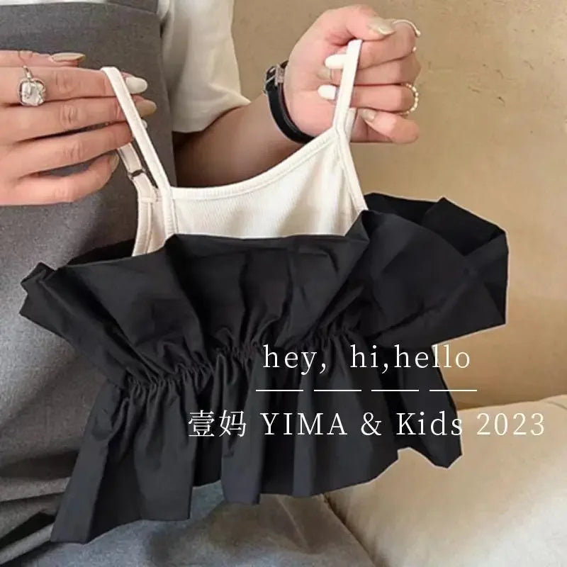 Children's Clothing, Girls' Black Camisoles, Summer Clothes, Baby Girls' Stylish and Fragrant Vests, Patchwork Casual Tops