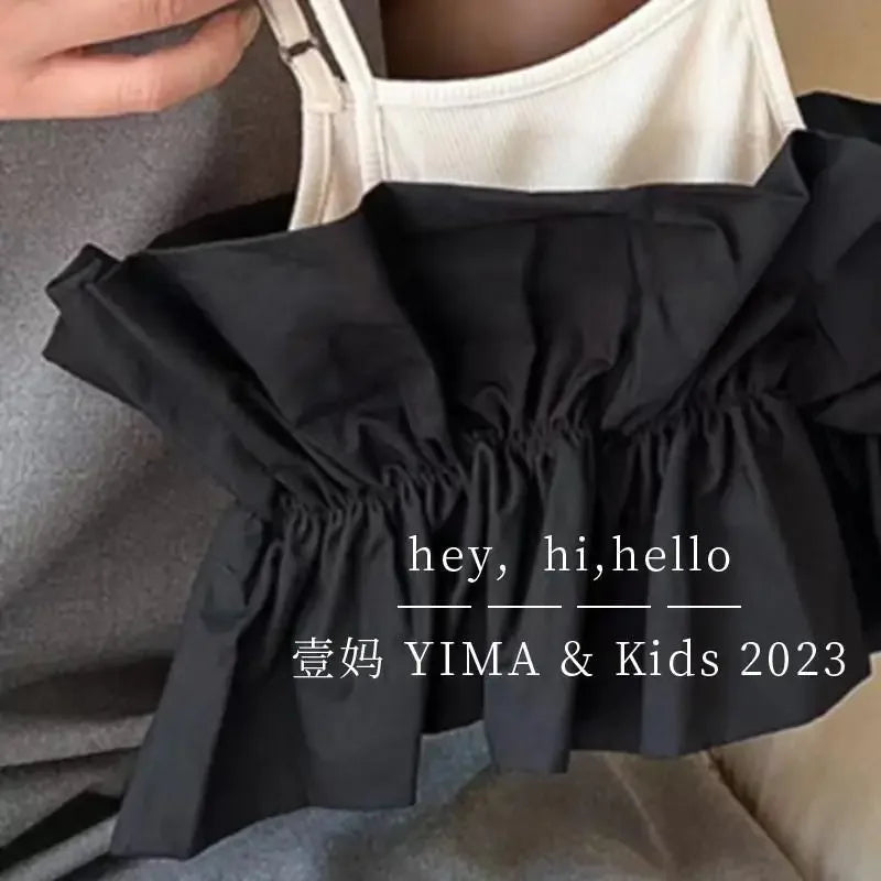 Children's Clothing, Girls' Black Camisoles, Summer Clothes, Baby Girls' Stylish and Fragrant Vests, Patchwork Casual Tops