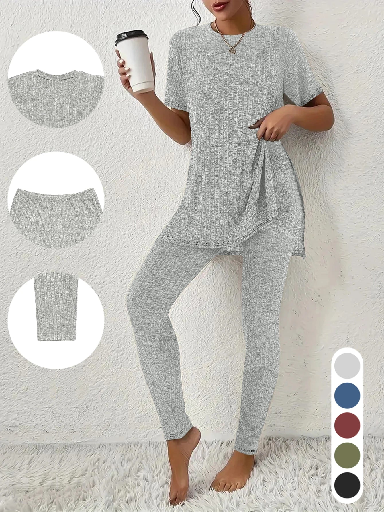 Two piece set of home clothes, comfortable and soft  a must-have for home use suitable for resting and wearing at home