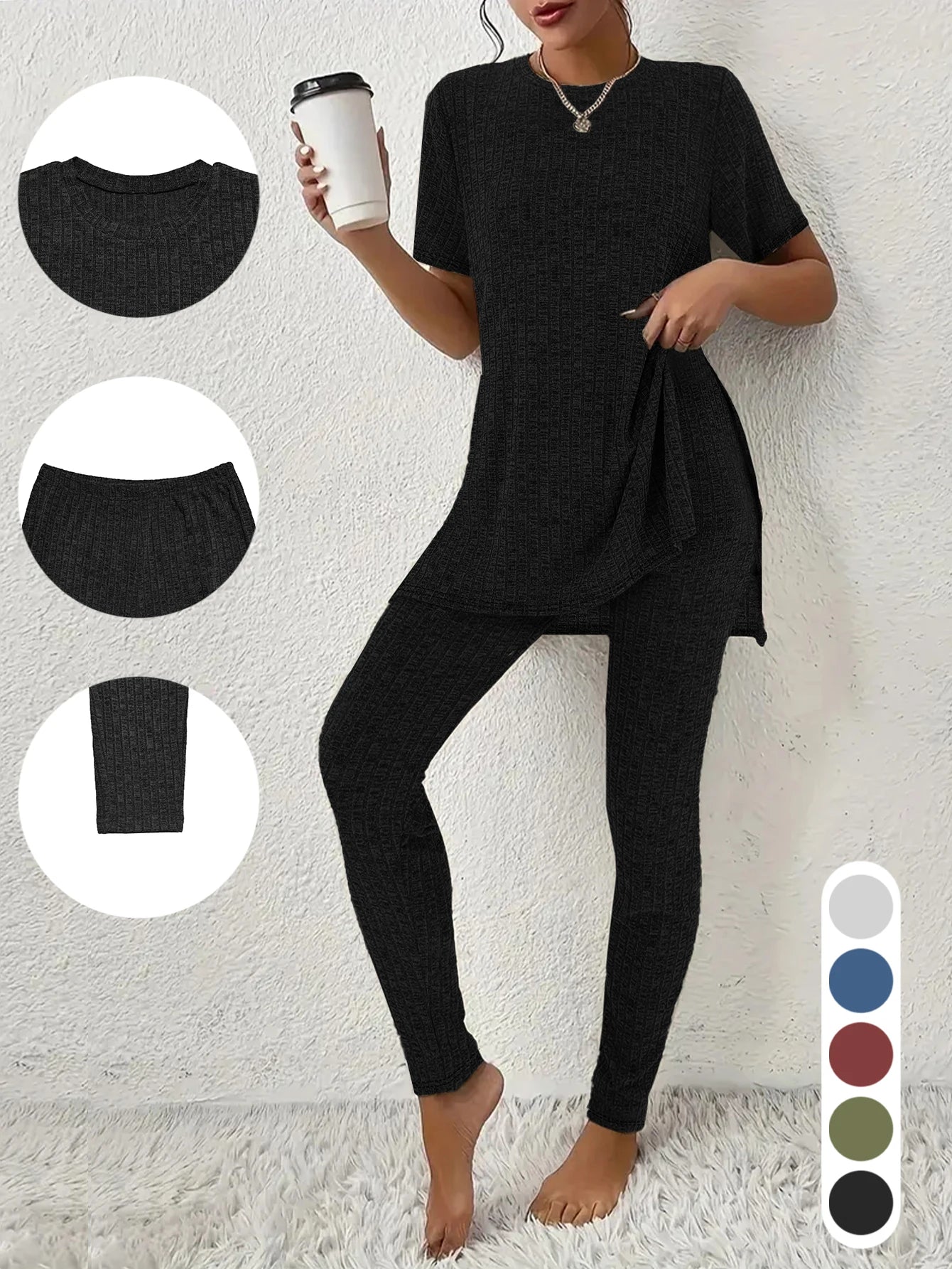 Two piece set of home clothes, comfortable and soft  a must-have for home use suitable for resting and wearing at home